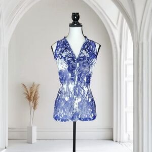 The Limited Blue and White Patterned Top Tie Back Ruffled Neckline Buttons S